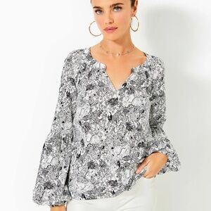 New Lilly Pulitzer Sullivan Top Blouse "Onyx Animal Magnetism" R$128 Size Small